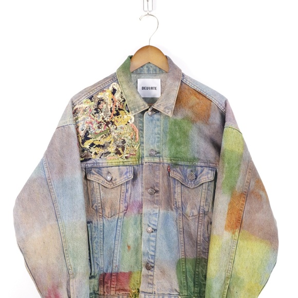 Zero Waste Appliqué Hand Painted Denim Jacket Size MEDIUM - Picture 2 of 3